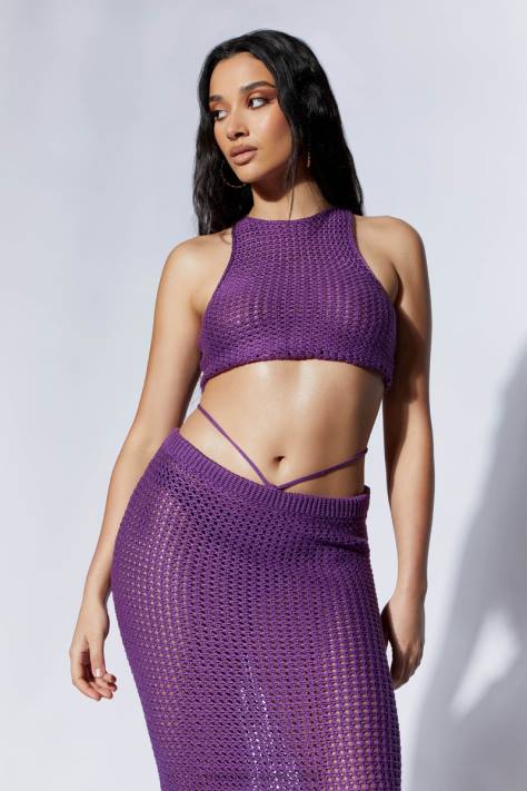 Meshki raquel gehaakte top met veters aan de achterkant kleding druif XP0T1161