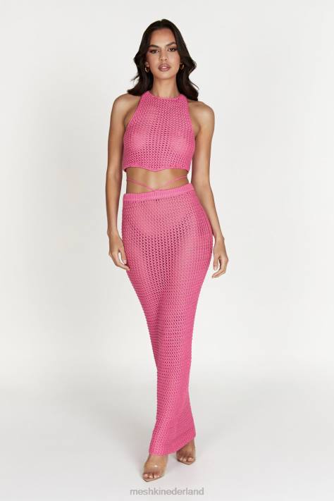 Meshki raquel gehaakte top met veters aan de achterkant kleding kauwgom roze XP0T1050