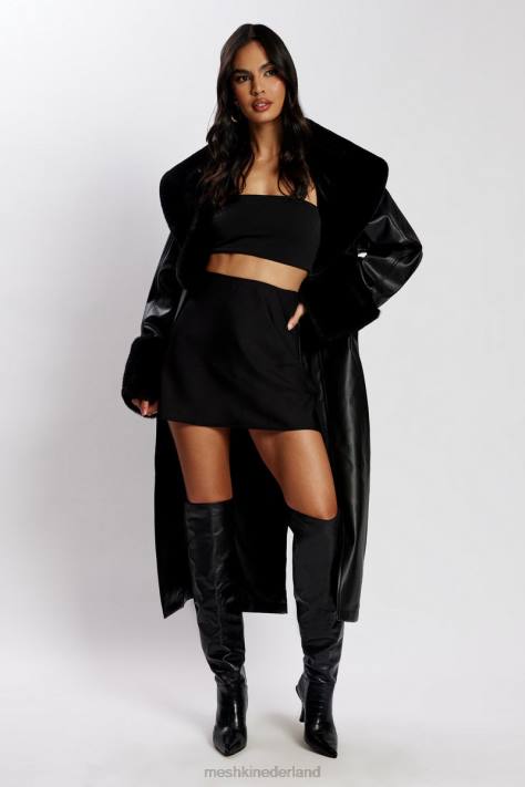 Meshki rebekah oversized pu trenchcoat met bontafwerking kleding zwart XP0T1647