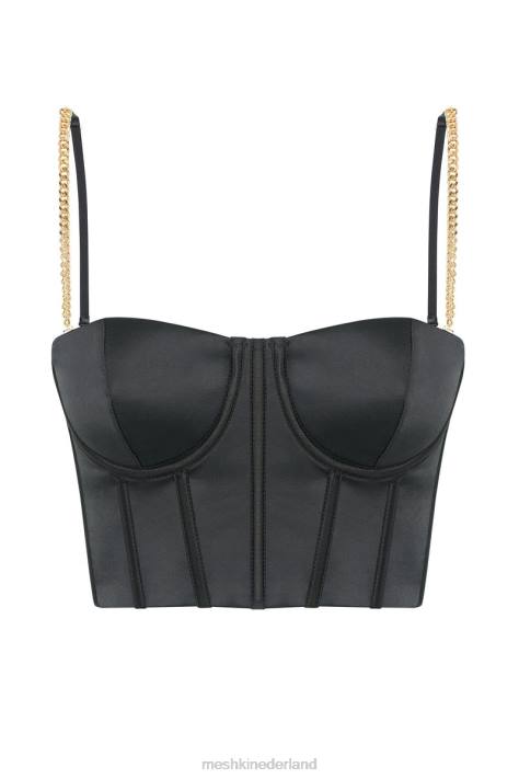 Meshki Alexina bustier met kettingriem en korset kleding zwart XP0T1107
