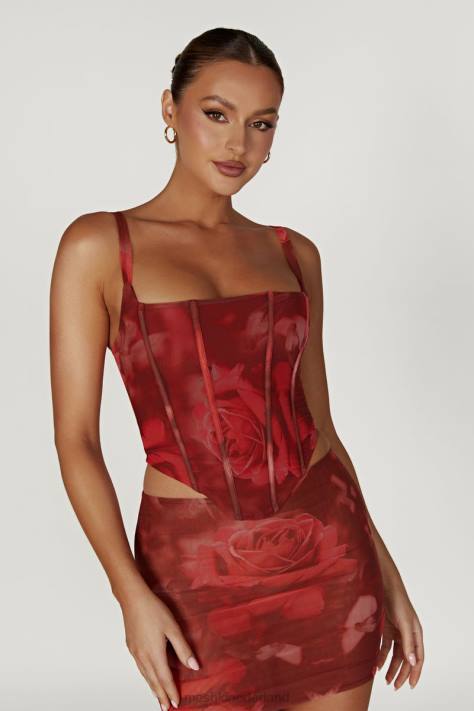 Meshki Joanie mesh korset met veters kleding extra grote rozenprint XP0T896