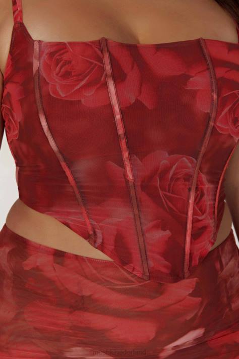Meshki Joanie mesh korset met veters kleding extra grote rozenprint XP0T896