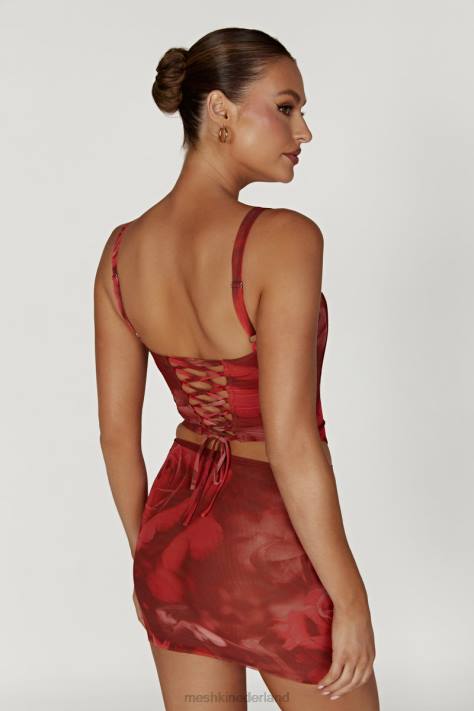 Meshki Joanie mesh korset met veters kleding extra grote rozenprint XP0T896