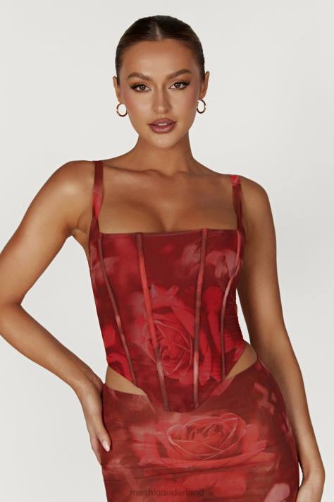 Meshki Joanie mesh korset met veters kleding extra grote rozenprint XP0T896