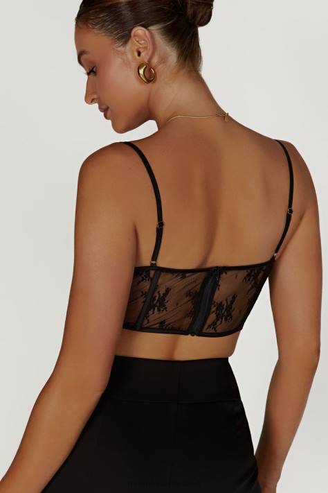 Meshki hattie satijnen en kanten korsettopje kleding zwart XP0T978