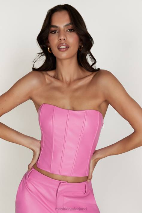 Meshki matilda lange lijn kunstleer corset top kleding roze roze XP0T1036
