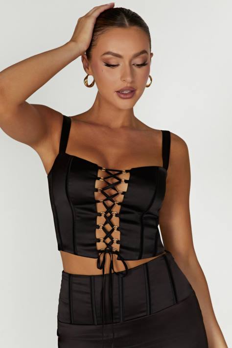 Meshki scharlaken satijnen korsettopje kleding zwart XP0T971