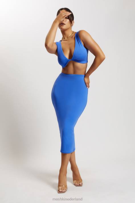 Meshki Angela crop top met gedraaide voorkant kleding kobalt blauw XP0T1176