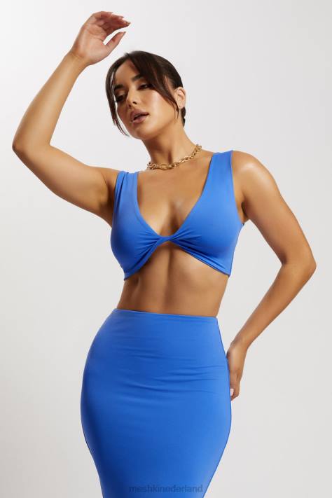 Meshki Angela crop top met gedraaide voorkant kleding kobalt blauw XP0T1176