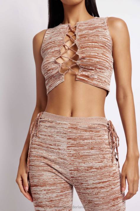 Meshki Angelica gebreide crop top met veters kleding bruine ruimteverf XP0T1109