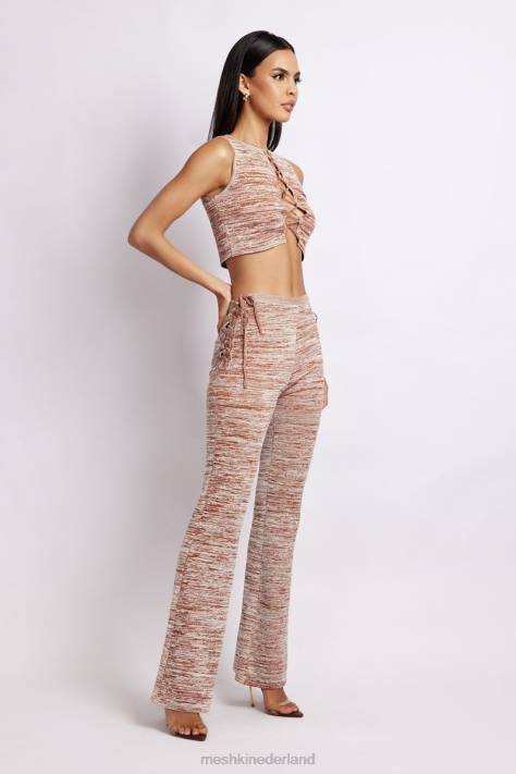 Meshki Angelica gebreide crop top met veters kleding bruine ruimteverf XP0T1109
