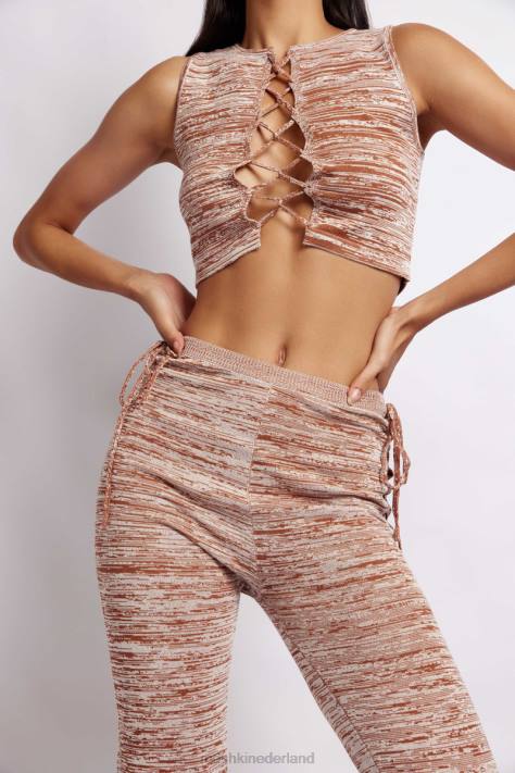 Meshki Angelica gebreide crop top met veters kleding bruine ruimteverf XP0T1109