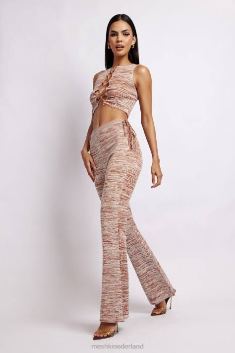 Meshki Angelica gebreide crop top met veters kleding bruine ruimteverf XP0T1109