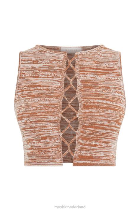 Meshki Angelica gebreide crop top met veters kleding bruine ruimteverf XP0T1109