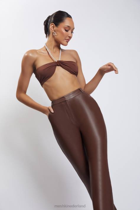 Meshki Crop top met halterhals en diamanten ketting kleding chocolade XP0T1117