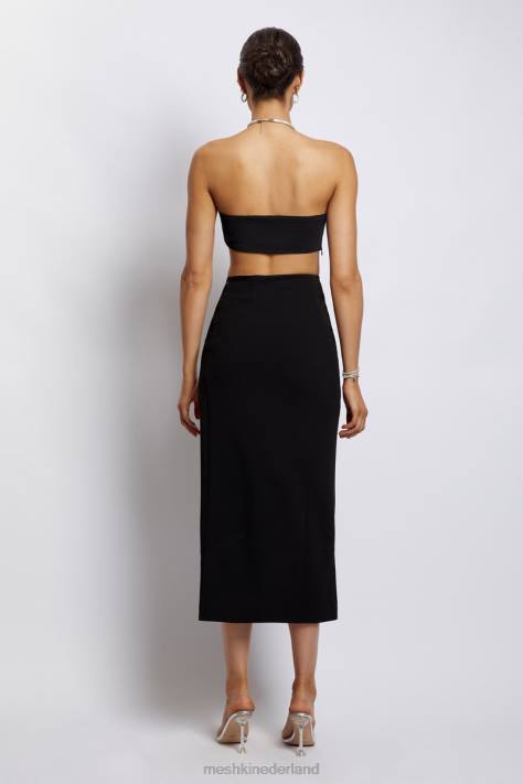 Meshki Crop top met halterhals en diamanten ketting kleding zwart XP0T1132