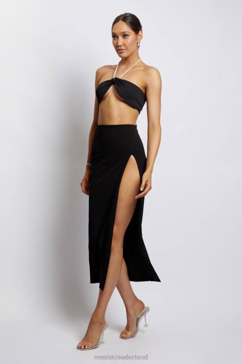 Meshki Crop top met halterhals en diamanten ketting kleding zwart XP0T1132