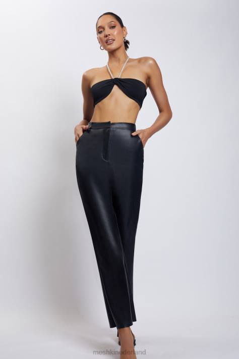 Meshki Crop top met halterhals en diamanten ketting kleding zwart XP0T1132