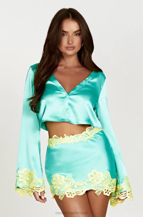 Meshki Niamh crop top met uitlopende mouwen en kant kleding munt XP0T1008