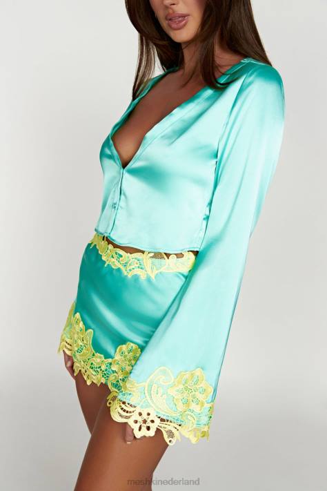 Meshki Niamh crop top met uitlopende mouwen en kant kleding munt XP0T1008