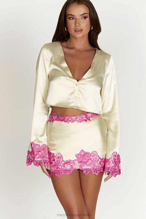 Meshki Niamh crop top met uitlopende mouwen en kant kleding naakt XP0T1005