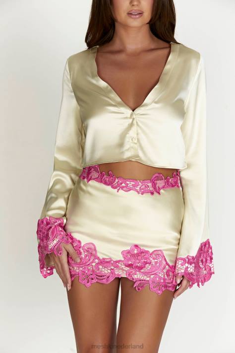 Meshki Niamh crop top met uitlopende mouwen en kant kleding naakt XP0T1005