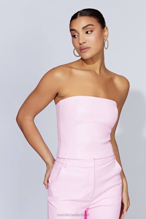 Meshki Pamela strapless crop top van imitatieleer kleding baby roze XP0T1076