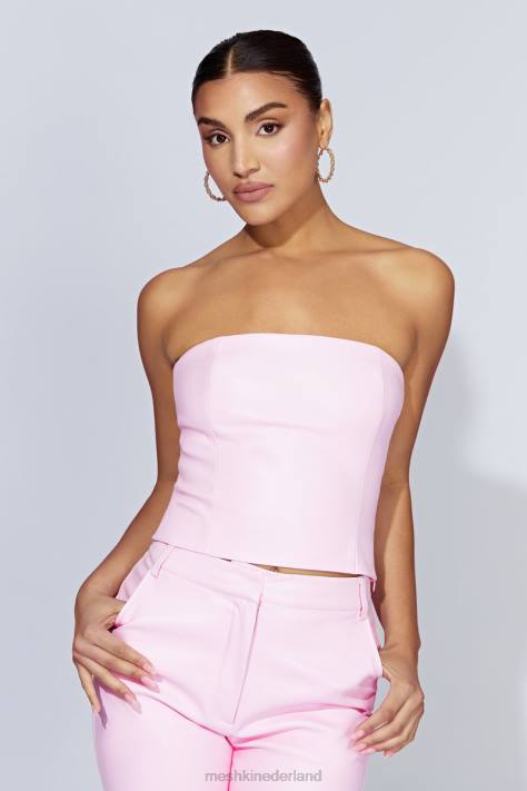 Meshki Pamela strapless crop top van imitatieleer kleding baby roze XP0T1076