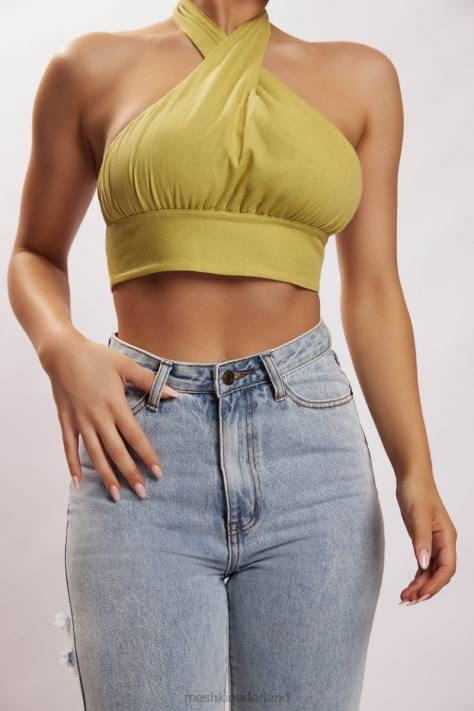 Meshki Piper halter hals linnen crop top kleding appel XP0T1128