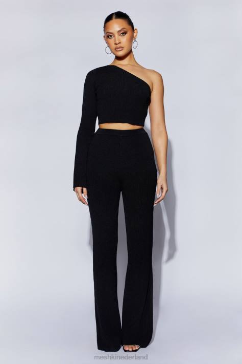 Meshki Rue crop top met één schouder en uitlopende mouwen kleding zwart XP0T973