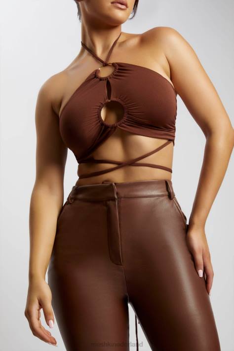 Meshki Sabrina halter crop top met ruches kleding chocolade XP0T1169