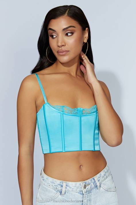 Meshki cami crop top met meer kant kleding aquamarijn XP0T1048
