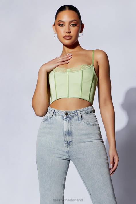 Meshki cami crop top met meer kant kleding pistache groen XP0T1092