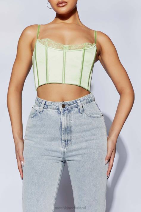 Meshki cami crop top met meer kant kleding pistache groen XP0T1092