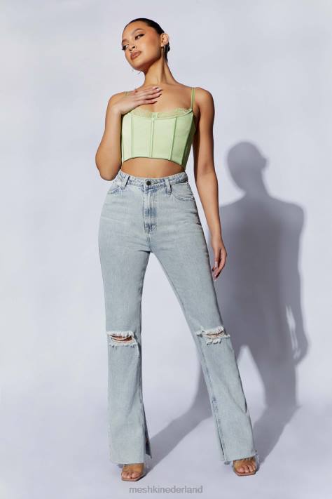 Meshki cami crop top met meer kant kleding pistache groen XP0T1092