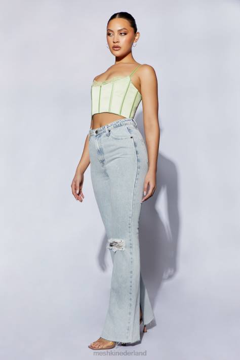 Meshki cami crop top met meer kant kleding pistache groen XP0T1092
