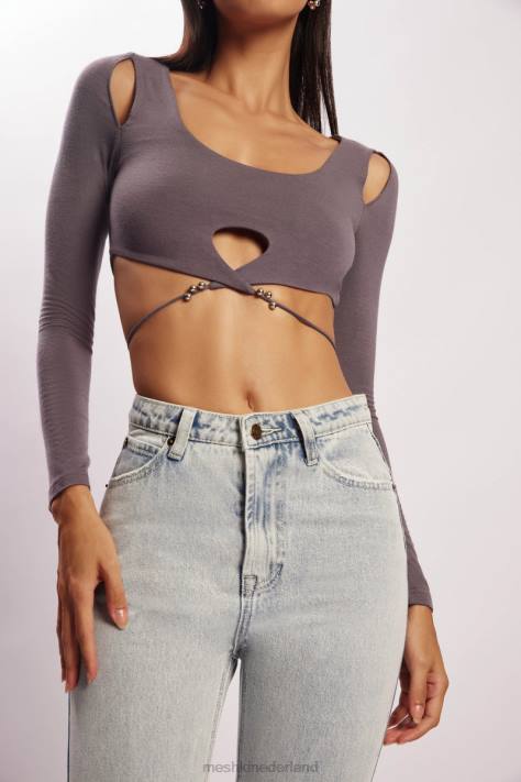 Meshki jessie uitgesneden crop top met lange mouwen kleding houtskool XP0T1134