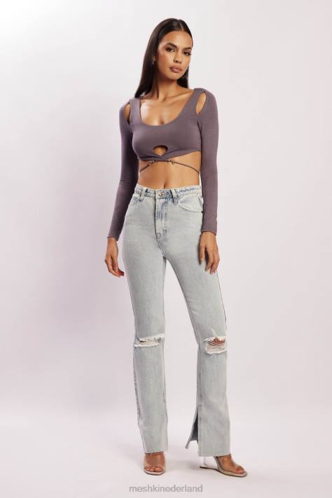 Meshki jessie uitgesneden crop top met lange mouwen kleding houtskool XP0T1134
