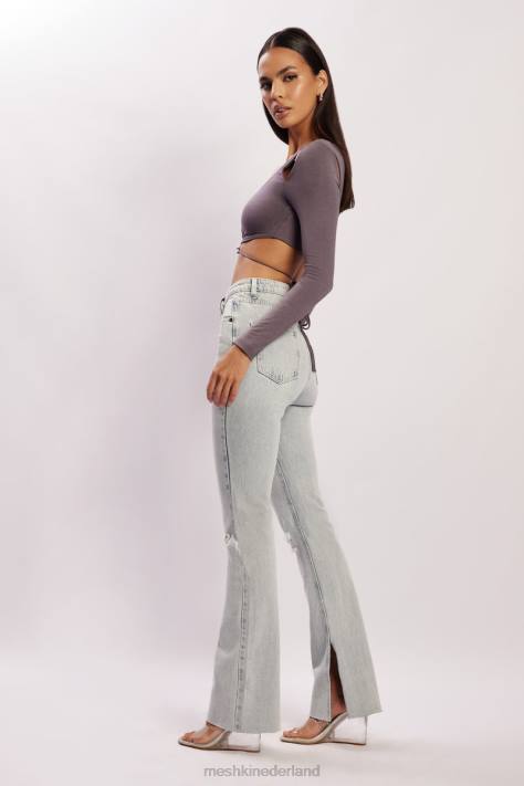 Meshki jessie uitgesneden crop top met lange mouwen kleding houtskool XP0T1134