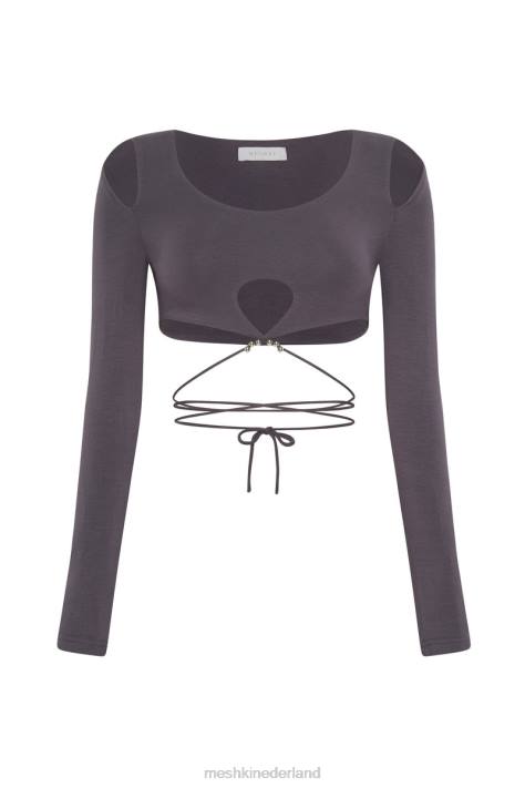 Meshki jessie uitgesneden crop top met lange mouwen kleding houtskool XP0T1134