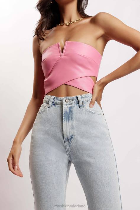 Meshki perrie kunstleer uitgesneden crop top kleding roze XP0T1171