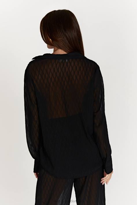 Meshki Karla oversized overhemd met golfplooi kleding zwart XP0T1221