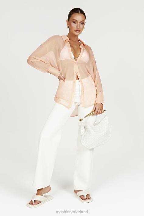 Meshki Molly oversized transparant iriserend overhemd kleding perzik XP0T1101
