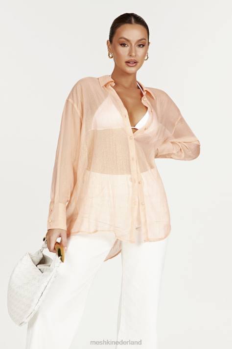 Meshki Molly oversized transparant iriserend overhemd kleding perzik XP0T1101