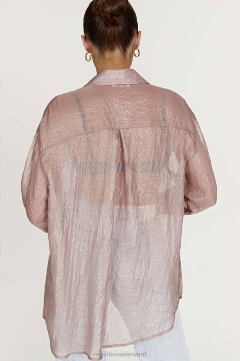 Meshki Molly oversized transparant iriserend overhemd kleding taupe XP0T1105