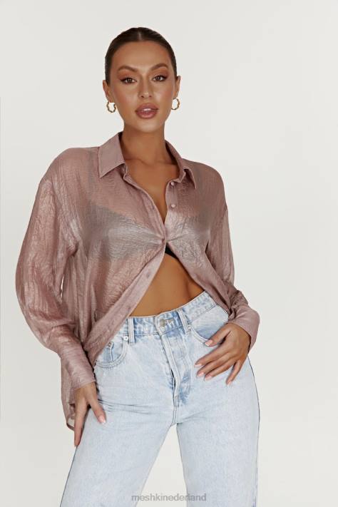Meshki Molly oversized transparant iriserend overhemd kleding taupe XP0T1105