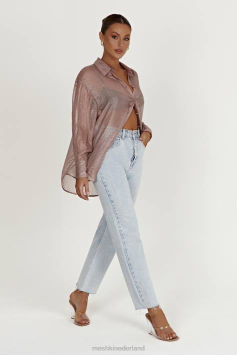 Meshki Molly oversized transparant iriserend overhemd kleding taupe XP0T1105