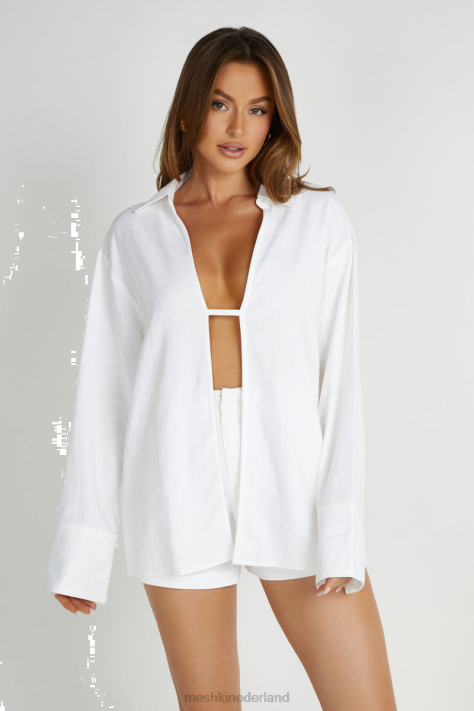 Meshki Tasha oversized linnen overhemd kleding wit XP0T833