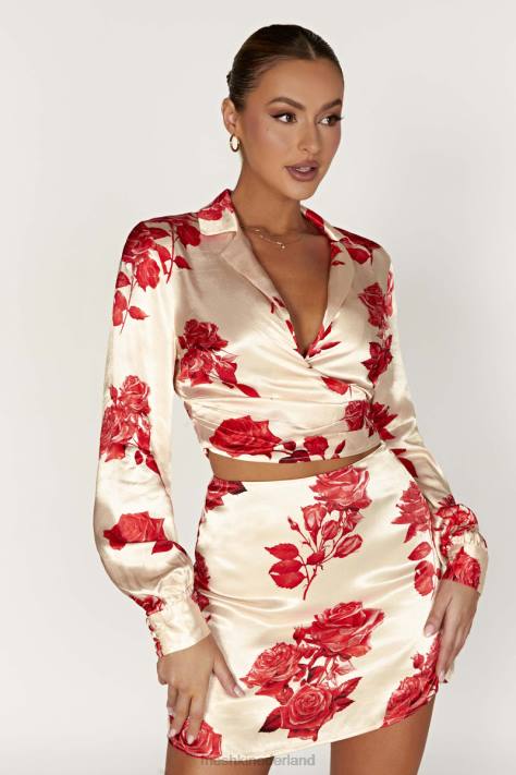 Meshki amia satijnen wikkeloverhemd kleding rozen print XP0T911