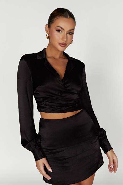 Meshki amia satijnen wikkeloverhemd kleding zwart XP0T931